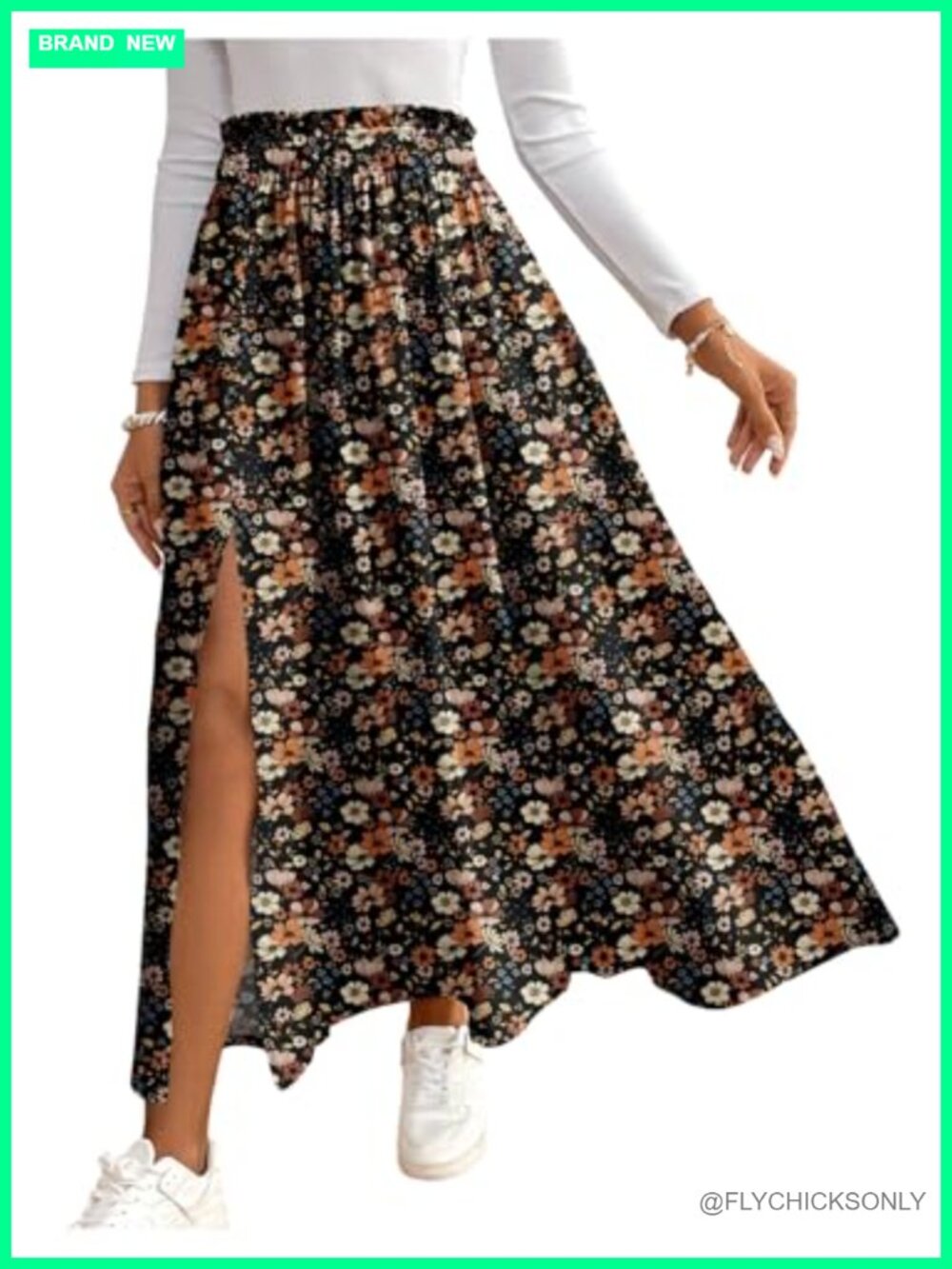 Women's Floral High Waisted Split Swing Flowy Boho Long Skirt